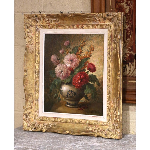 19th Century French Floral Still Life Oil on Canvas Painting by Gaston Boucher For Sale - Image 10 of 12