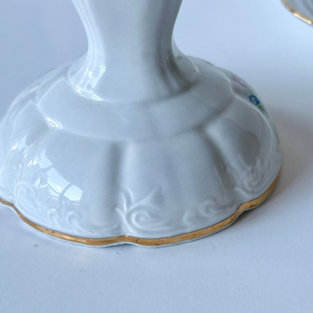 White Vintage German Winterling Porcelain Shabbat Candlesticks With Matching Tray, Set of 3 For Sale - Image 8 of 12
