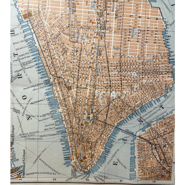 1909 antique fold out map from a travel guide of North America depicting the borough of Manhattan from 155th street south...