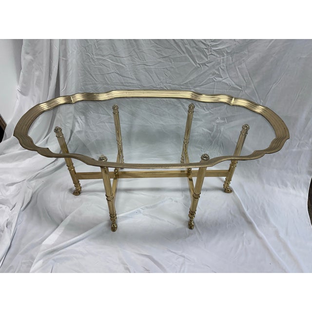 Mid-Century Modern Vintage La Barge Scalloped Brass and Glass Coffee Table For Sale - Image 3 of 7