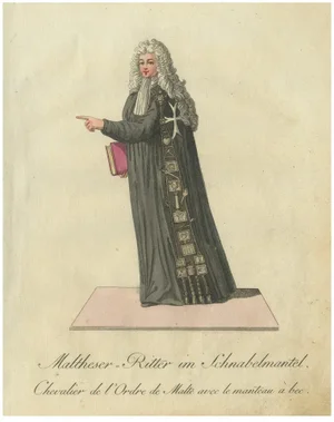 Schwan, Maltese Knight in Beaked Cloak: 1791 Hand-Colored Engraving of Ceremonial Dress, 1791, Print