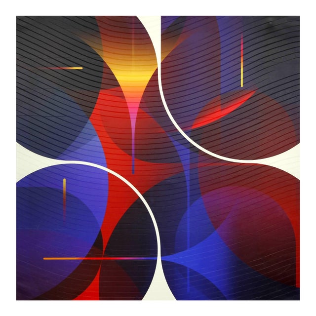 Contemporary Abstract Matte Gel Applied on Fine Art Digital Printed Canvas "Zinzolin Bleu Guimet Cramoisi # Questcequejefaisici" by Jerome Tham Vo My For Sale