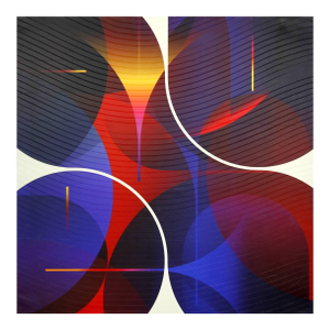 Contemporary Abstract Matte Gel Applied on Fine Art Digital Printed Canvas "Zinzolin Bleu Guimet Cramoisi # Questcequejefaisici" by Jerome Tham Vo My
