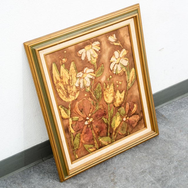 Mid Century Modern Tapestry Floral Batik Fabric Original Art Lenea Flowers MCM For Sale - Image 9 of 12