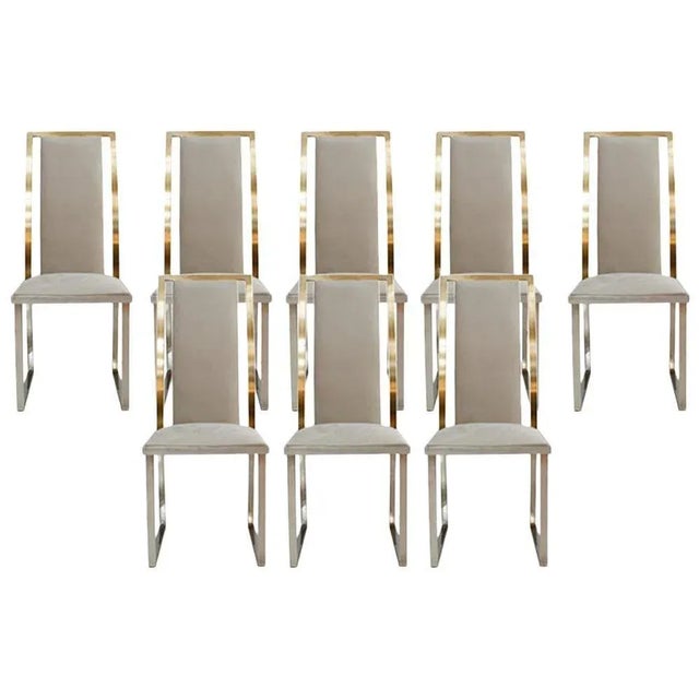 Gold Mid-Century Steel and Brass French Chairs by Michel Mangematin, Set of 8 For Sale - Image 8 of 8