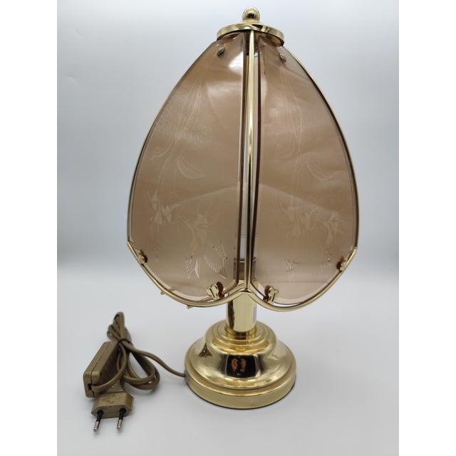 Vintage Star Light Brass Petal Table Lamp with Tinted Glass Shades, 1970s, in Very Good conditions. Designed 1970 to 1979...
