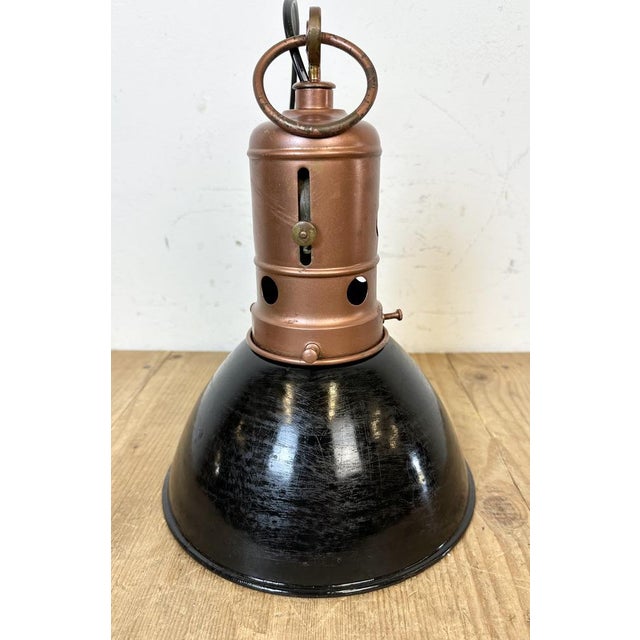 Industrial Italian Black Enamel Factory Lamp with Iron Top, 1950s For Sale - Image 13 of 18