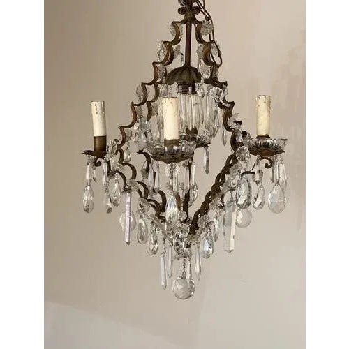 Metal Antique French Cage Chandelier For Sale - Image 7 of 8