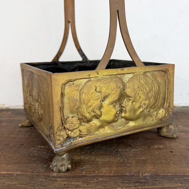 Antique Art Nouveau Brass Basket with Cherub Reliefs, 1890s For Sale - Image 3 of 10