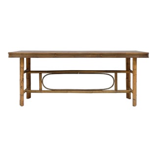 Vintage McGuire-Style Bamboo Console Table With Faux Wood Laminate Top For Sale