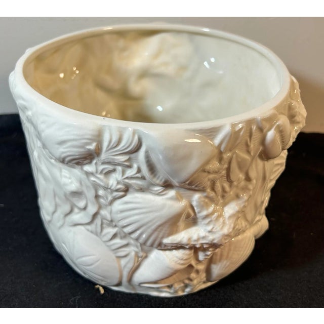 Ceramic Vintage Italian Grotto Style Shell Form Glazed White Pottery Planter For Sale - Image 7 of 7
