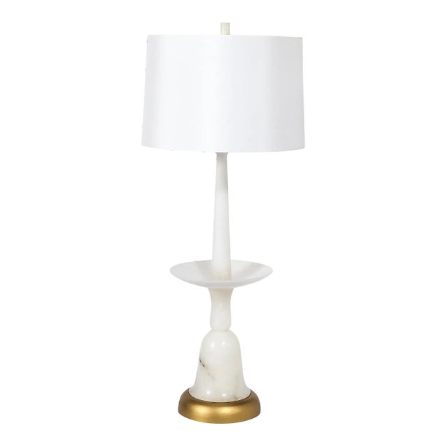 Mid-Century Modernist Sculptural Balustrade Form Table Lamp in Carrera Marble For Sale