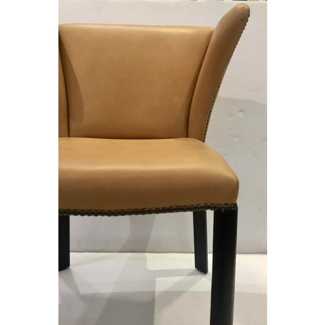 Sherrill Furniture Sherrill Co. Modern Camel Leather Dining Chairs Set of Four For Sale - Image 4 of 6