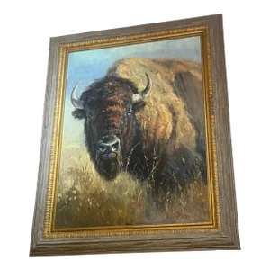 Original Jennifer Johnson Bison Painting, Framed