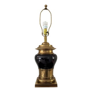 Vintage Chapman Bronze and Black Enamel Porcelain Table Lamp For Sale
