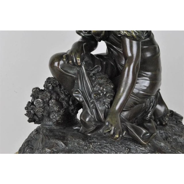 Metal Bronze Clock Depicting Woman with Flowers from Schenewerk, 19th Century For Sale - Image 7 of 18