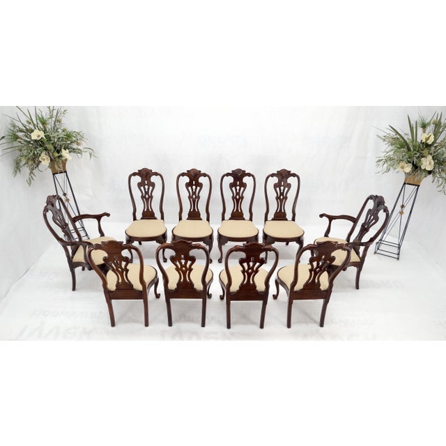 Set of 10 New Linen Upholstery Walnut Dining Chairs by Henredon Mint For Sale - Image 15 of 16