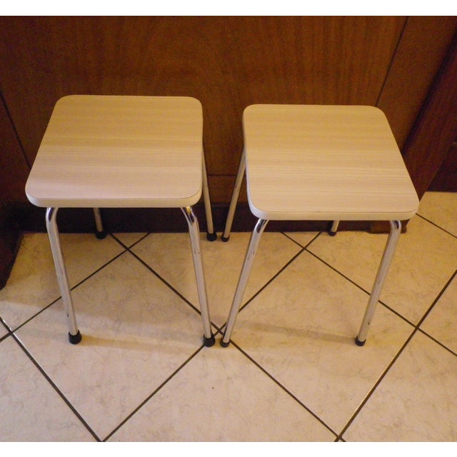 Scandinavian Style Stools in Formica and Chrome-Plated Steel, 1950s-1960s, Set of 2 For Sale - Image 3 of 14