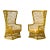 Vintage 1970s High-Back Rattan Wingback Lounge Chairs — Sculptural Coastal Mid-Century Modern Pair For Sale