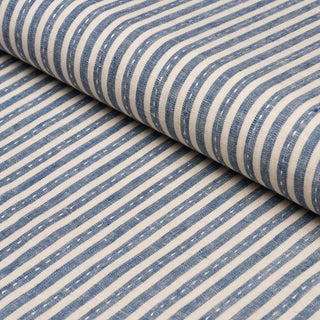 Schumacher Mathis Ticking Stripe Fabric In Indigo For Sale