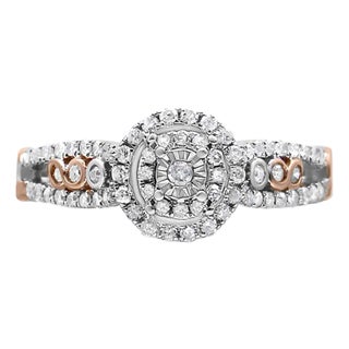 14K Rose Gold Plated .925 Sterling Silver 3/8 Cttw Round Diamond Double Frame Cross-Over Split Shank Engagement Ring - Size 6 For Sale