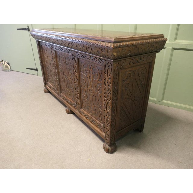 Gothic Credenza in Carved Golden Oak For Sale - Image 3 of 8