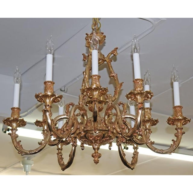 Mid 20th Century Italian Gilt Bronze Baroque / Rococo Style 10 Light Chandelier For Sale - Image 10 of 17