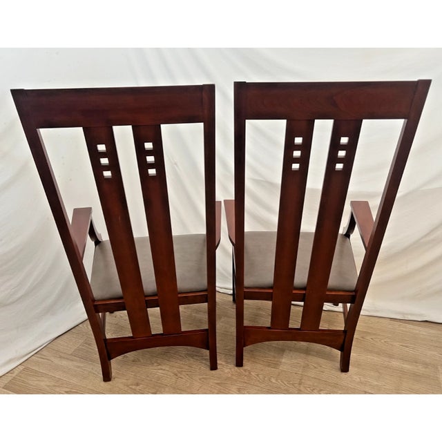Stickley Stickley Armchairs Mission Style, Solid Cherry Frame, Leather Seat Set of Two For Sale - Image 4 of 13