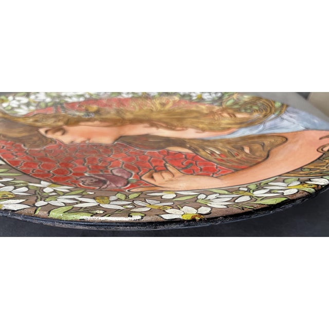 Ceramic Art Nouveau Painted Terracotta Plate in the style of Alphonse Mucha, 1920s For Sale - Image 7 of 11