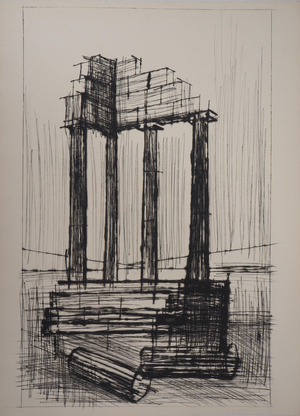 Bernard Buffet, Temple en Ruine (Pompéi), Etching