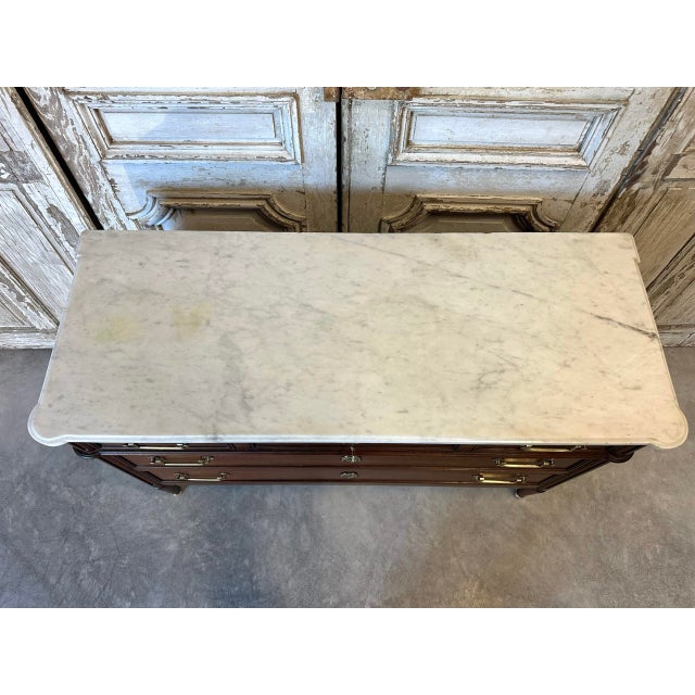 Wood Louis XVI Style Commode with White Marble Top, 1950s For Sale - Image 7 of 15