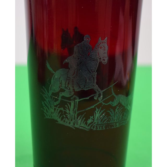 Traditional 1930s Rockwell Silver Co Ruby Red Horse & Hound Hunt Scene W/ Sterling Overlay Cocktail Shaker For Sale - Image 3 of 7