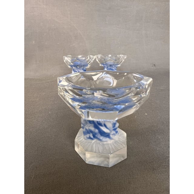 Blue Czech Art Deco Bohemian Frosted Blue Crystal Glasses by Heinrich Hoffmann, 1930s, Set of 3 For Sale - Image 8 of 9