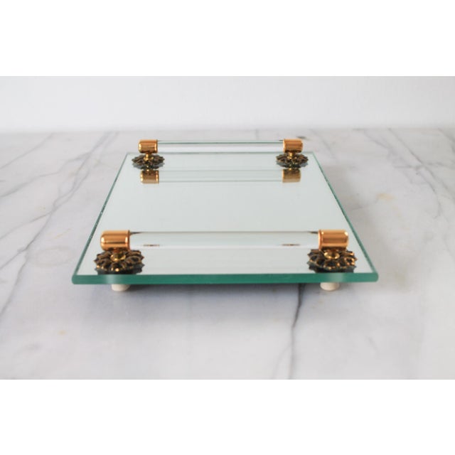 Metal Vintage Rectangular Mirror & Brass Vanity / Perfume Tray For Sale - Image 7 of 9