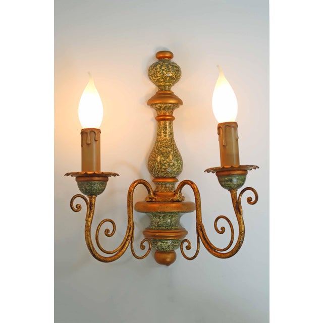 Hollywood Regency Florentine Wall Lamp Made in Italy 1970s Height 34.5 cm Width 27 cm Depth 16 cm 2 lights E14 Wood /...