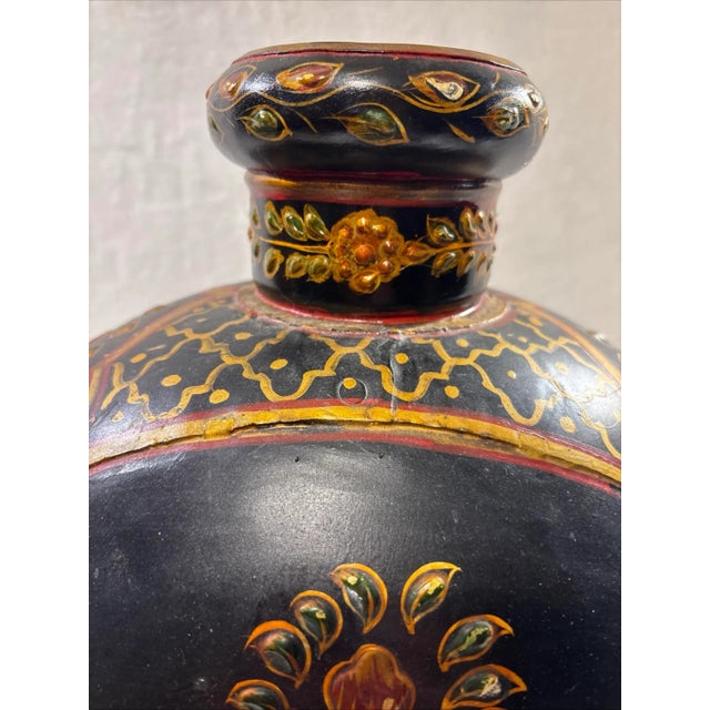 Black Mid 20th Century Extra Large Metal Mughal Style Black Hand-Painted Water Jug Vase, Rajasthan India For Sale - Image 8 of 12