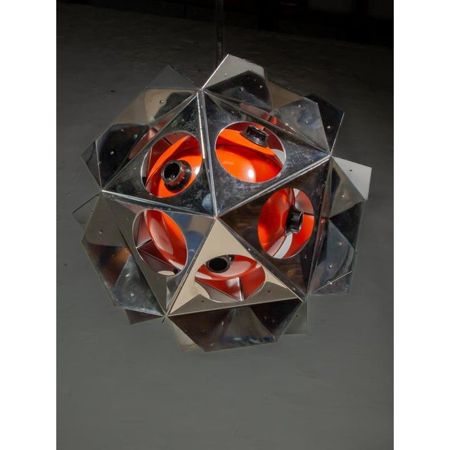 Orange Space Age Orange Geometric Chandelier by Bruno Munari, 1990 For Sale - Image 8 of 18