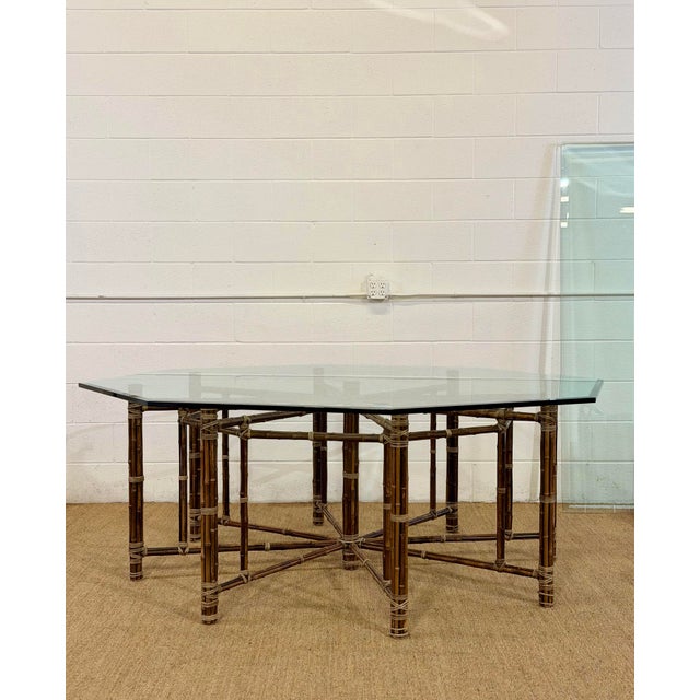 Contemporary McGuire California Modern Octagonal Bamboo Rattan and Glass Dining Table For Sale - Image 3 of 12