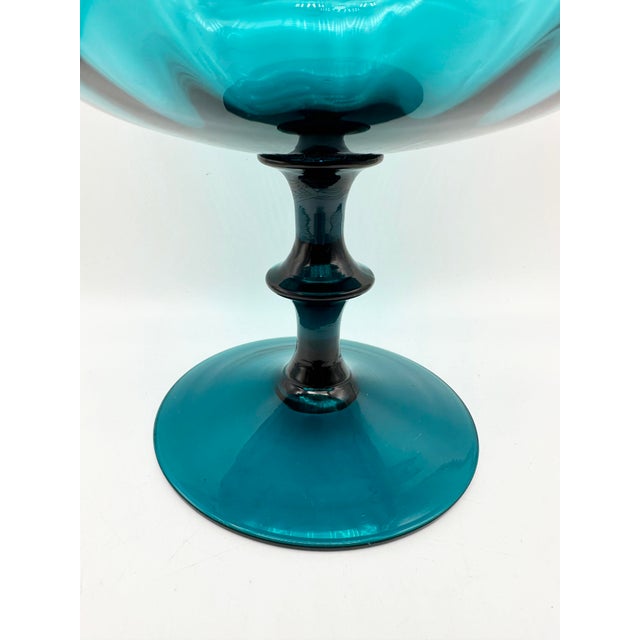 Empoli Vintage Italian Empoli Glass Footed Compote Candy Dish For Sale - Image 4 of 6