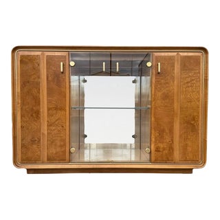 Postmodern Waterfall Server by American of Martinsville with Light, Burl Wood, Mirror & Gold For Sale