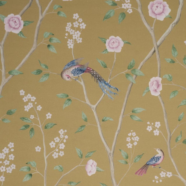 Early 21st Century Boråstapeter Paradise Birds Fabric In Gold For Sale - Image 5 of 5