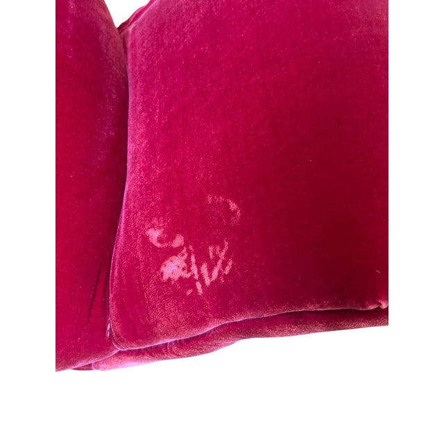 Textile Vintage Louis XV Style Wingback Bergère Chair in Ruby Velvet With Carved Distressed Frame For Sale - Image 7 of 10