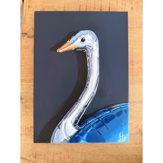 Blue Sofía Cristina Jiménez, Silver Inflatable Ostrich, Lady Truthi 2, 2024, Acrylic Painting For Sale - Image 8 of 11