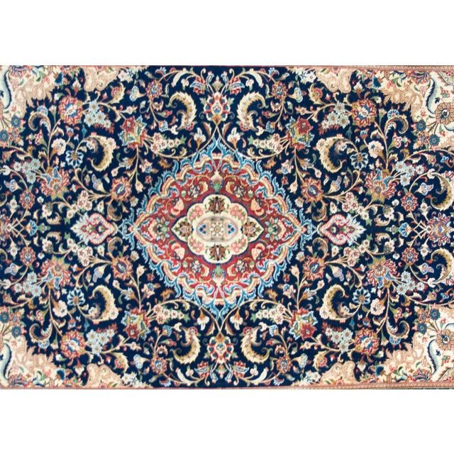 Navy Blue Vintage Persian Kashan Rug For Sale - Image 8 of 16