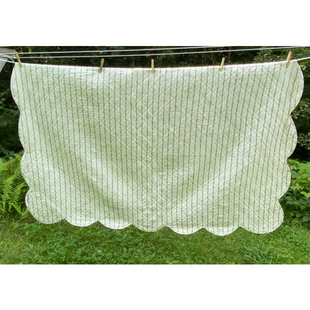 Vintage French Country Toile Quilt, Black and White Cotton Bedspread, Scalloped Edge, Full/Queen For Sale - Image 14 of 18