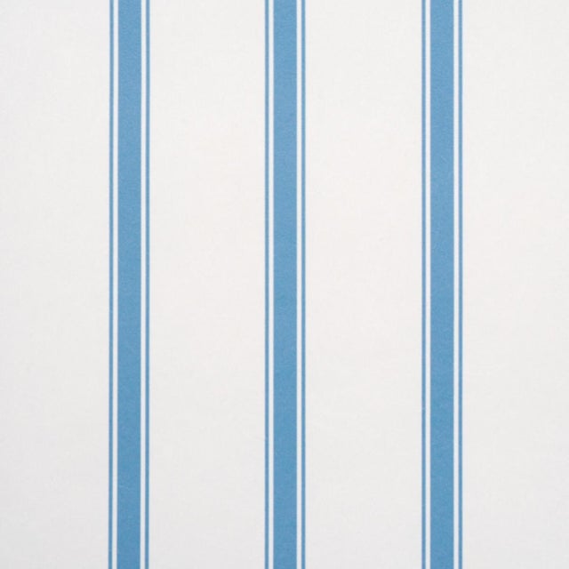 Traditional Sample - Schumacher Westerly Stripe Wallcovering In Blue For Sale - Image 3 of 6