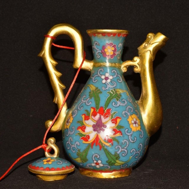 Late 19th Century Cloisonné Enamel Ewer With Dragon Spout, 1.2kg For Sale In Los Angeles - Image 6 of 9