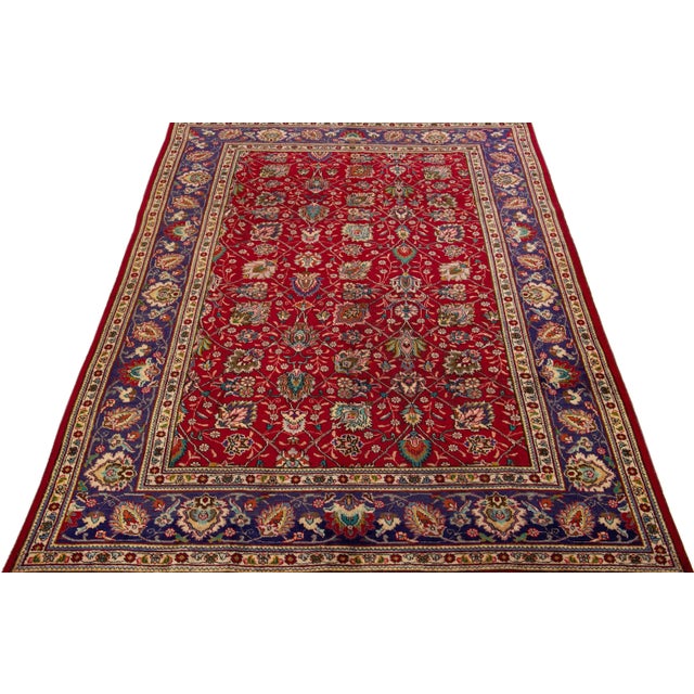 Persian 1960s Vintage Persian Tabriz Handmade All-Over Red Wool Rug For Sale - Image 3 of 7