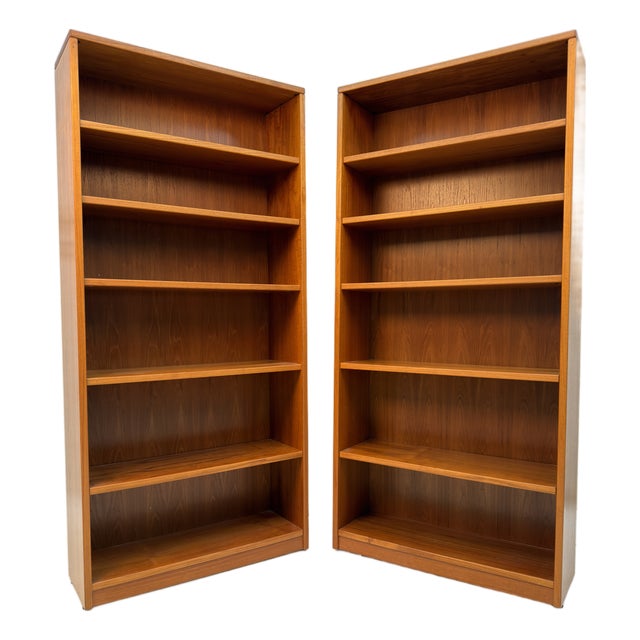 Pair of Vintage Teak Bookcases by Sun Cabinet Co. For Sale