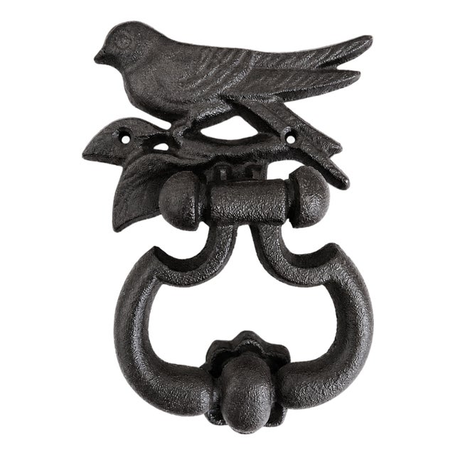 French Wrought Iron Bird Door Knocker With Floral Strike Plate For Sale
